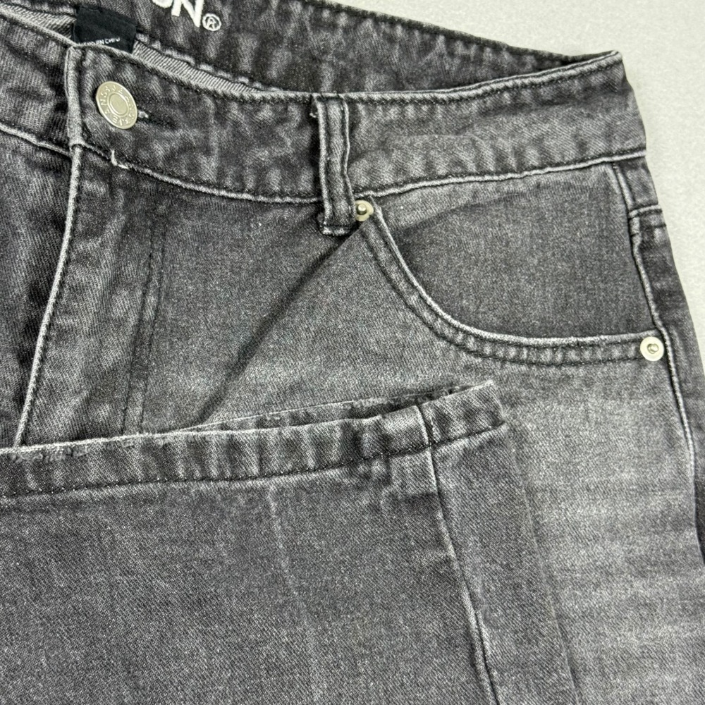 Carbon Womens Wide Leg Distressed Jeans Faded Black Ripped Denim Size 13